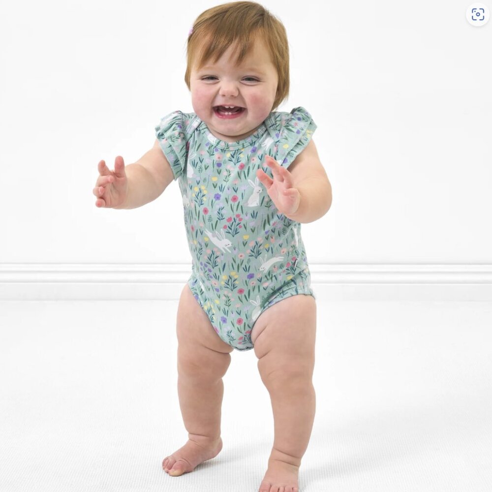 Little Sleepies Bunny Blossom Flutter Bodysuit Sz 18-24M short sleeve bamboo